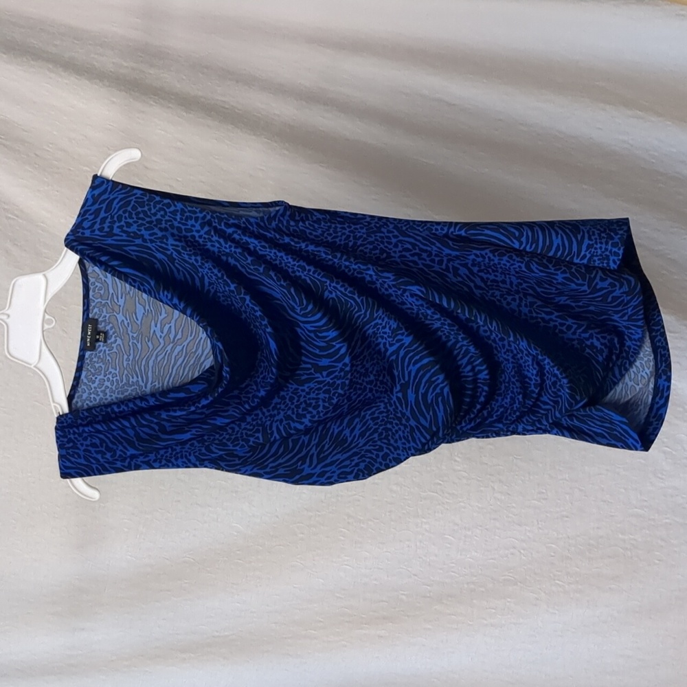 Nine West Blue and Black Animal Print Sleeveless Top Size M